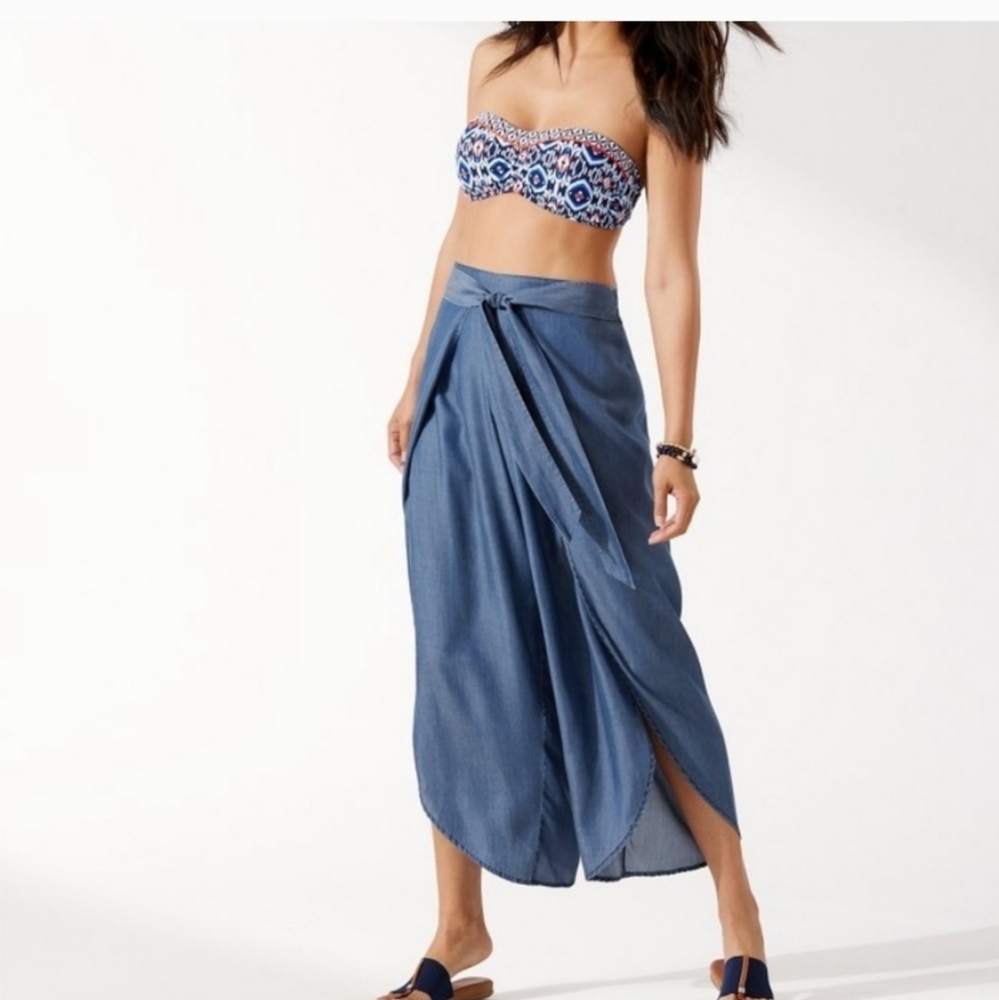 Tommy Bahama Chambray Wrap-Front Beach Pants Size xs